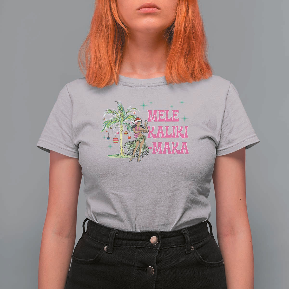 Christmas In Hawaii T Shirt For Women Mele Kalikimaka Hula Girls Palm Tree - Wonder Print Shop