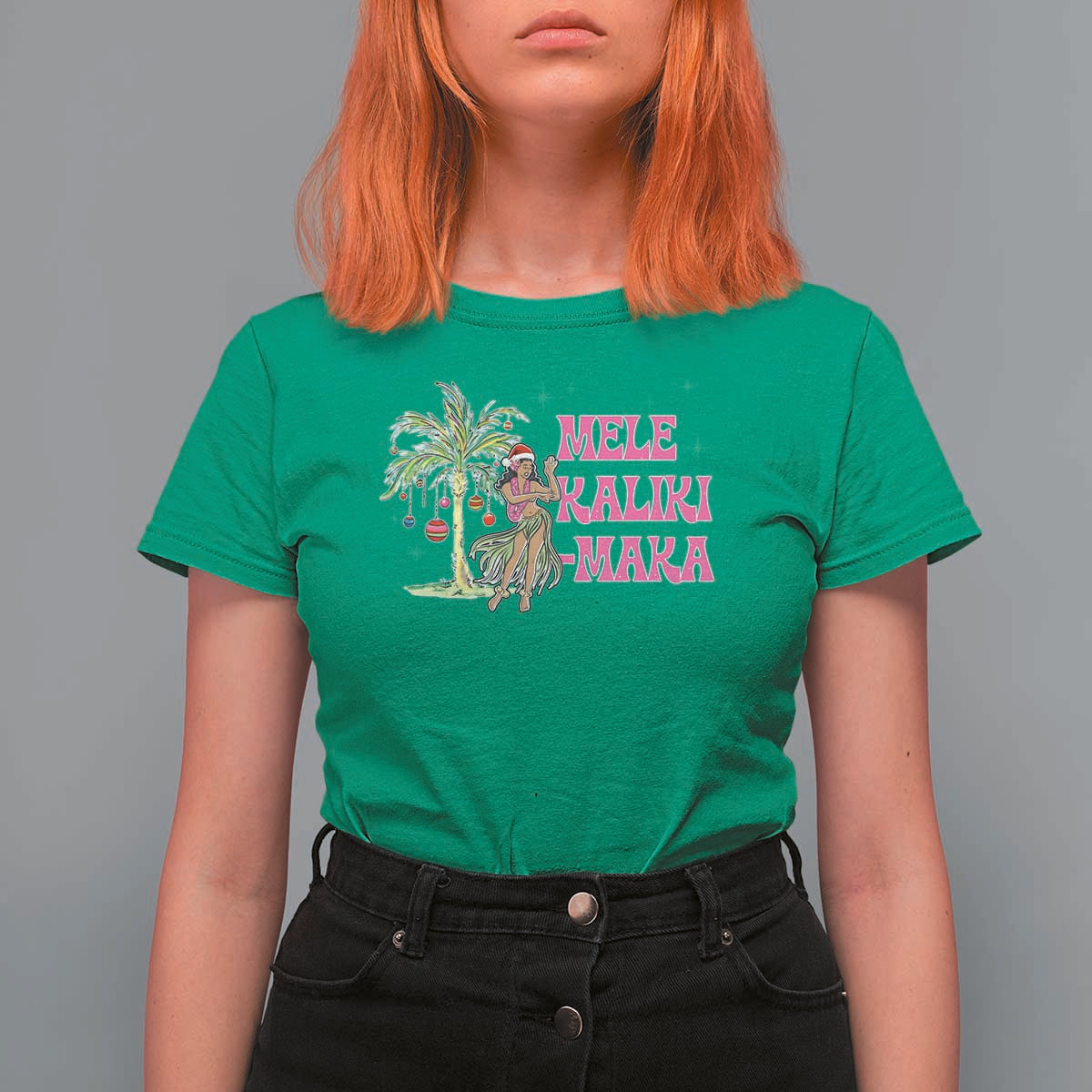 Christmas In Hawaii T Shirt For Women Mele Kalikimaka Hula Girls Palm Tree - Wonder Print Shop
