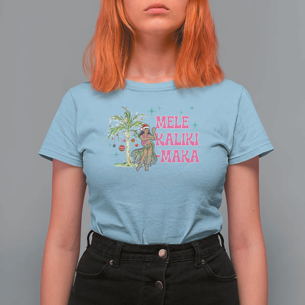 Christmas In Hawaii T Shirt For Women Mele Kalikimaka Hula Girls Palm Tree - Wonder Print Shop