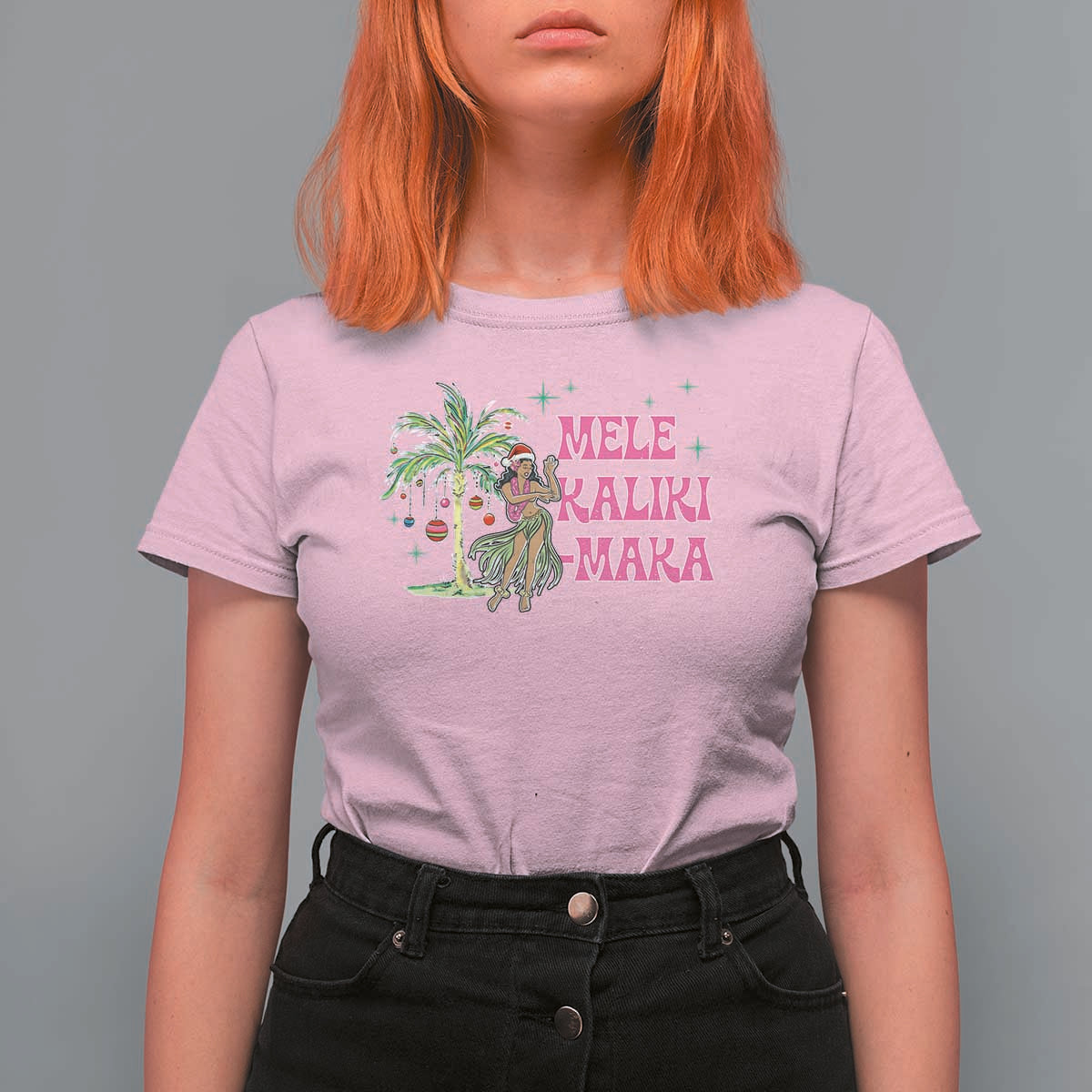 Christmas In Hawaii T Shirt For Women Mele Kalikimaka Hula Girls Palm Tree - Wonder Print Shop
