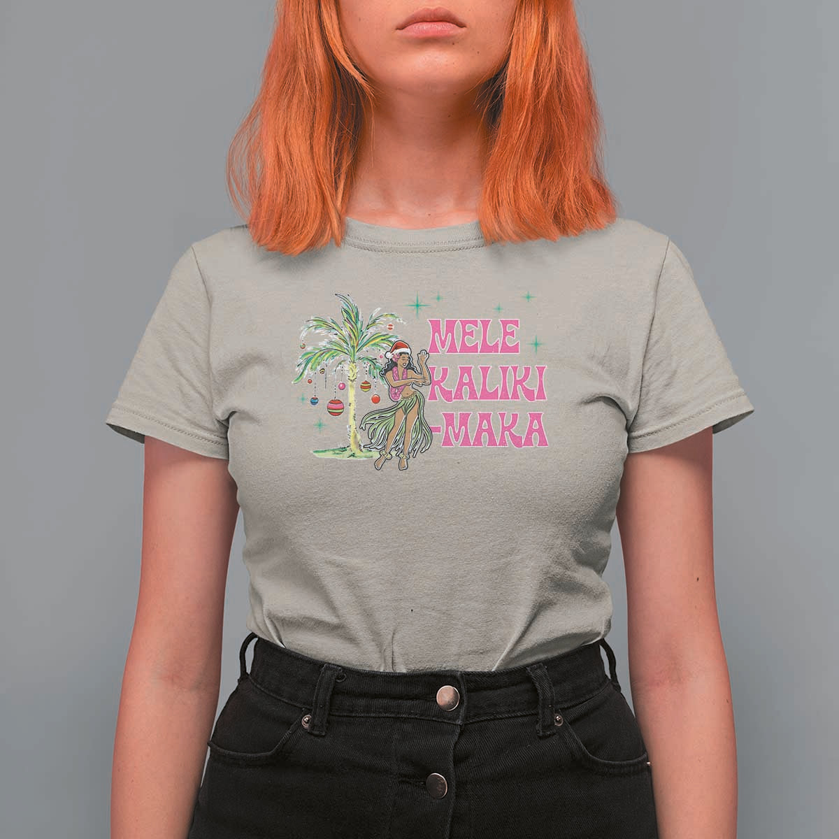 Christmas In Hawaii T Shirt For Women Mele Kalikimaka Hula Girls Palm Tree - Wonder Print Shop