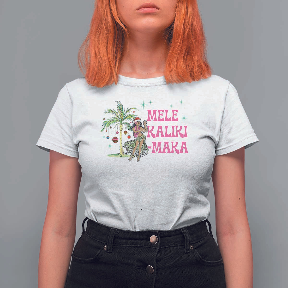 Christmas In Hawaii T Shirt For Women Mele Kalikimaka Hula Girls Palm Tree - Wonder Print Shop
