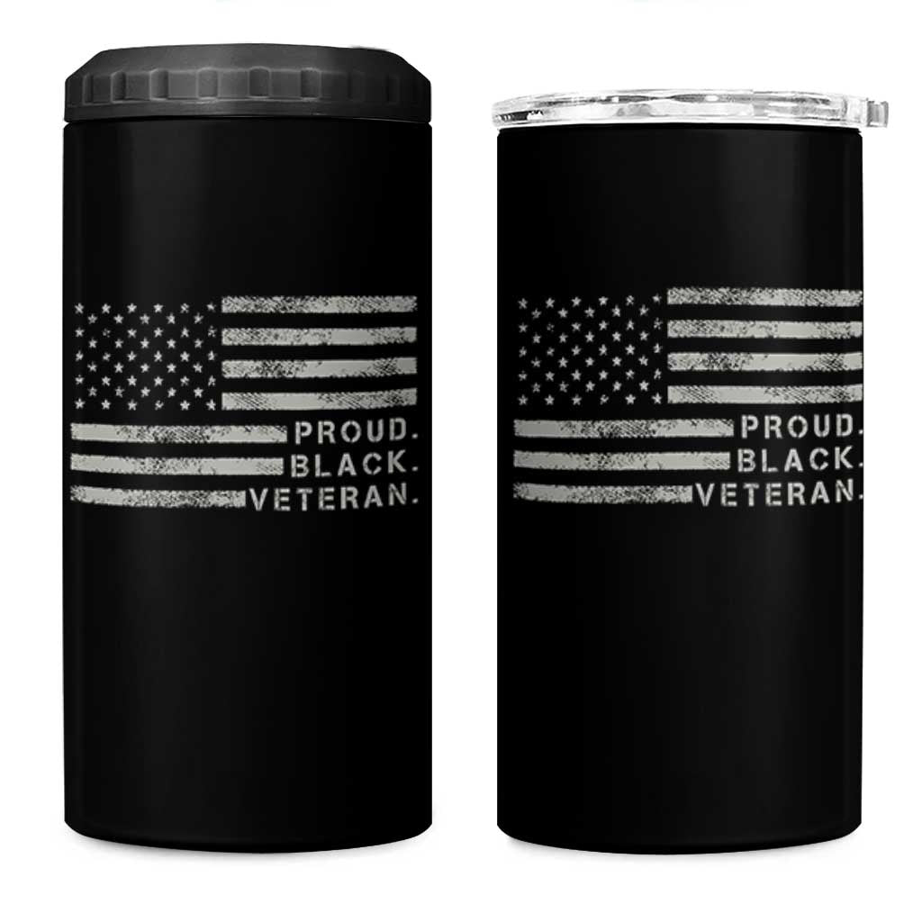 Proud Black Veteran 4 in 1 Can Cooler Tumbler Veterans Day Proud Vintage American Flag Military
