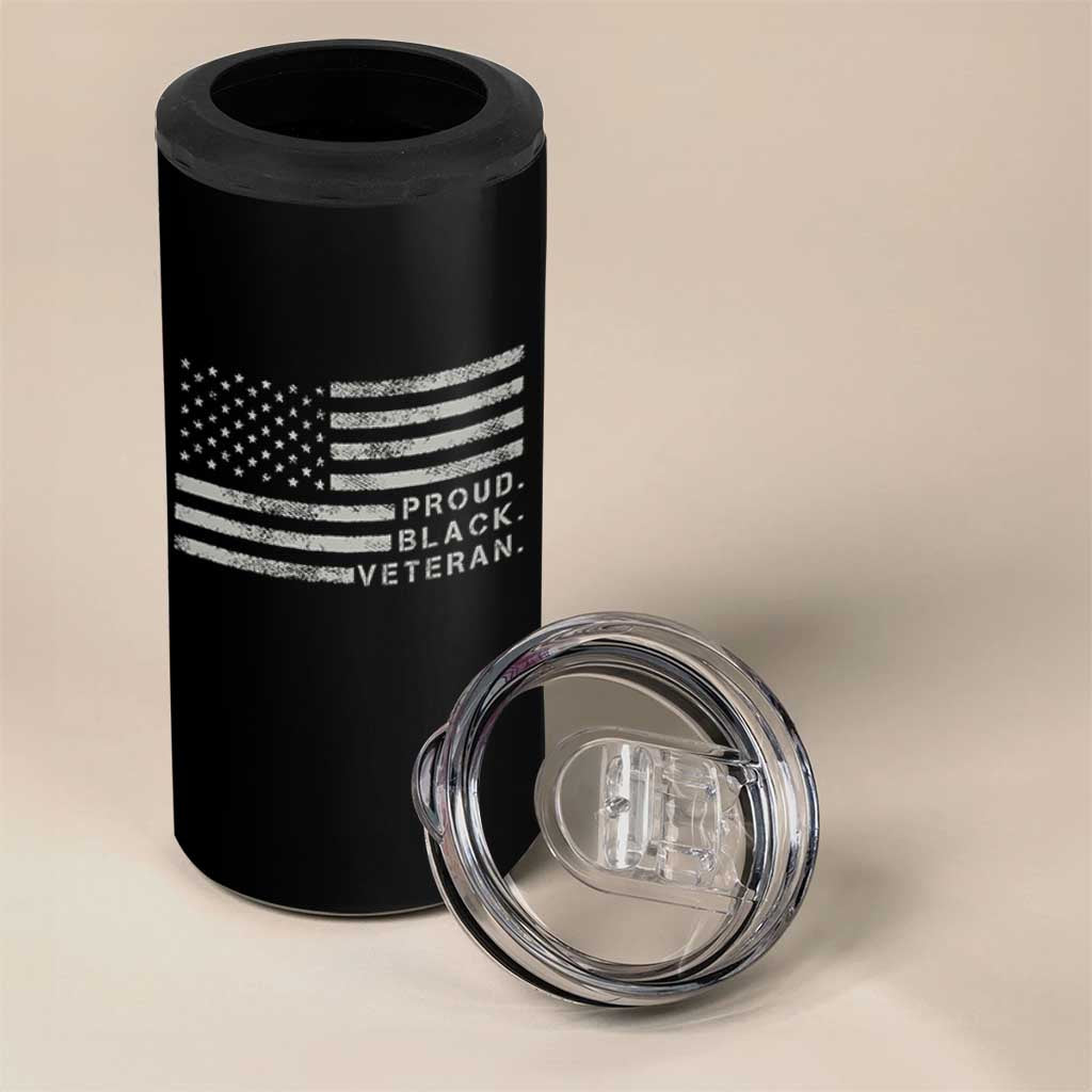 Proud Black Veteran 4 in 1 Can Cooler Tumbler Veterans Day Proud Vintage American Flag Military