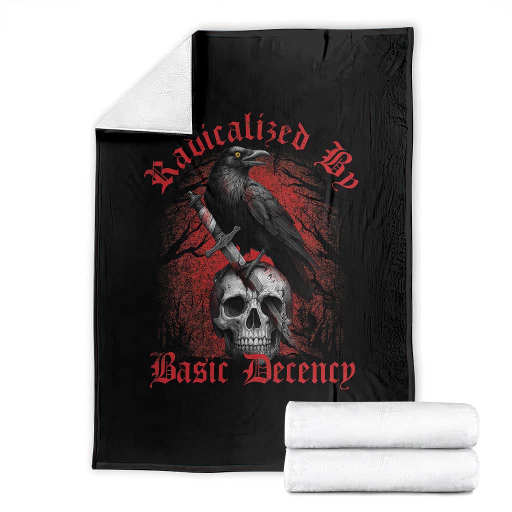 Radicalized By Basic Decency Throw Blanket Vintage Gothic Victorian Crow Skull - Wonder Print Shop