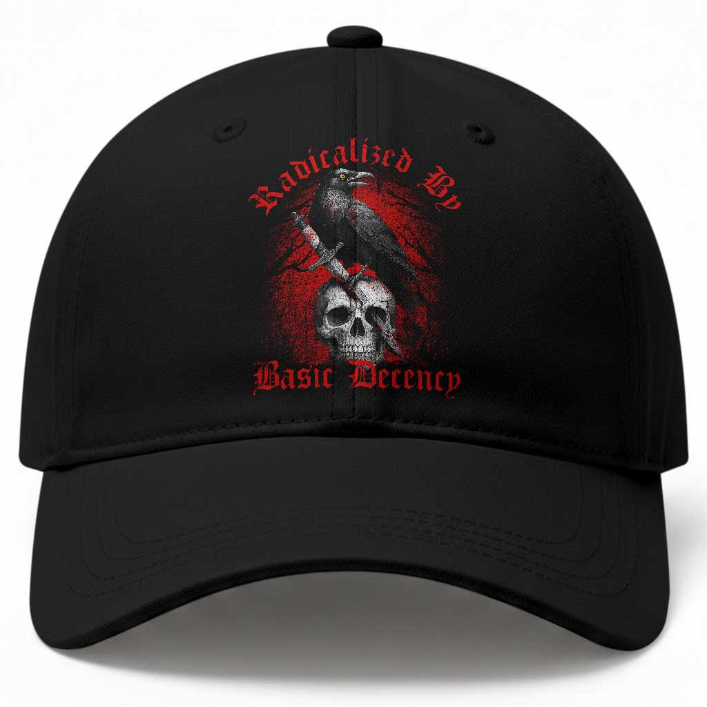 Radicalized By Basic Decency Baseball Cap Vintage Gothic Victorian Crow Skull