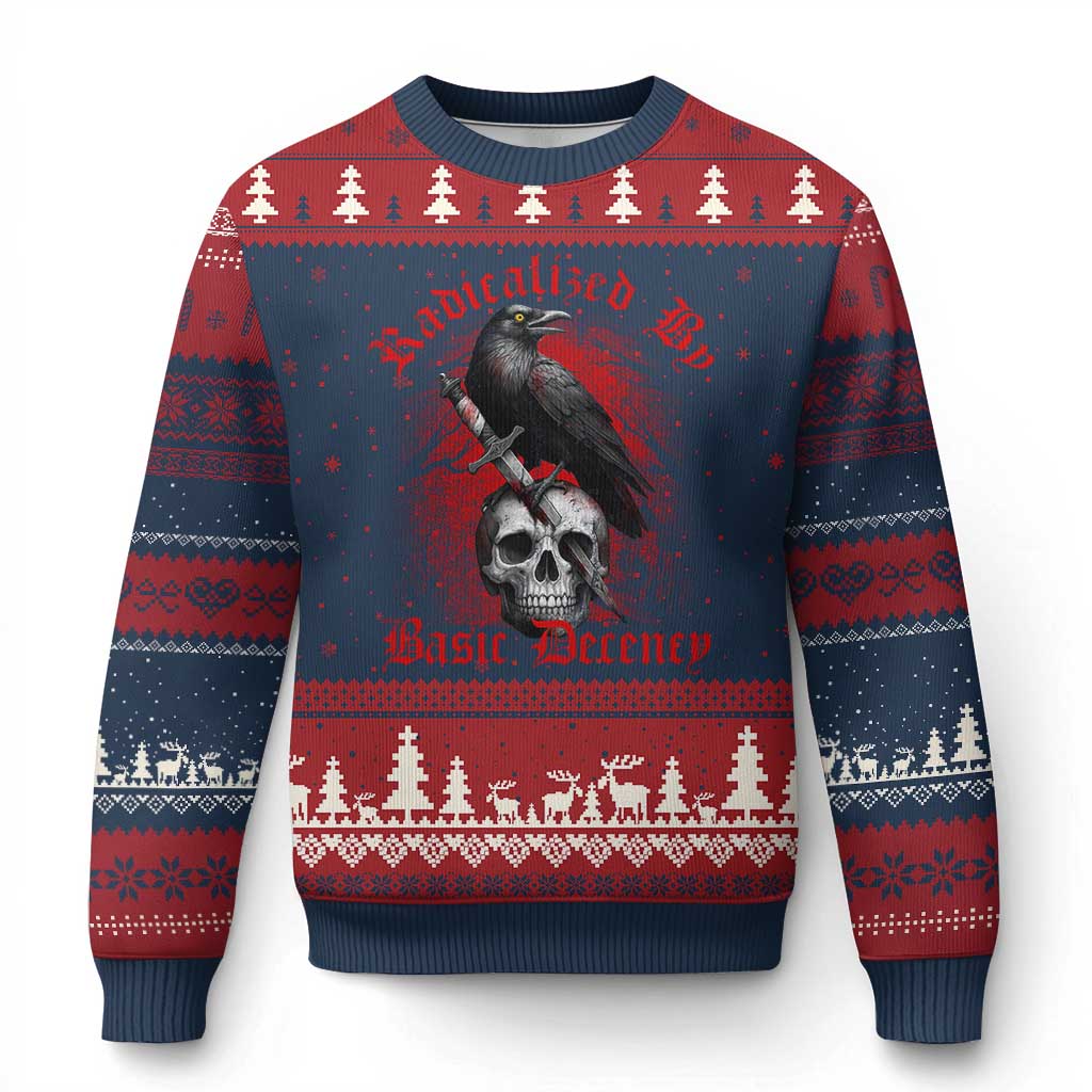 Radicalized By Basic Decency Ugly Christmas Sweater Vintage Gothic Victorian Crow Skull - Wonder Print Shop