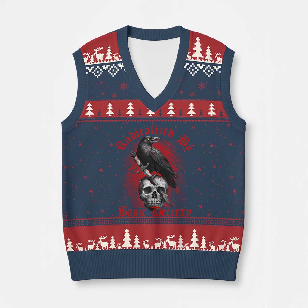 Radicalized By Basic Decency V-Neck Knit Sweater Vest Vintage Gothic Victorian Crow Skull - Wonder Print Shop