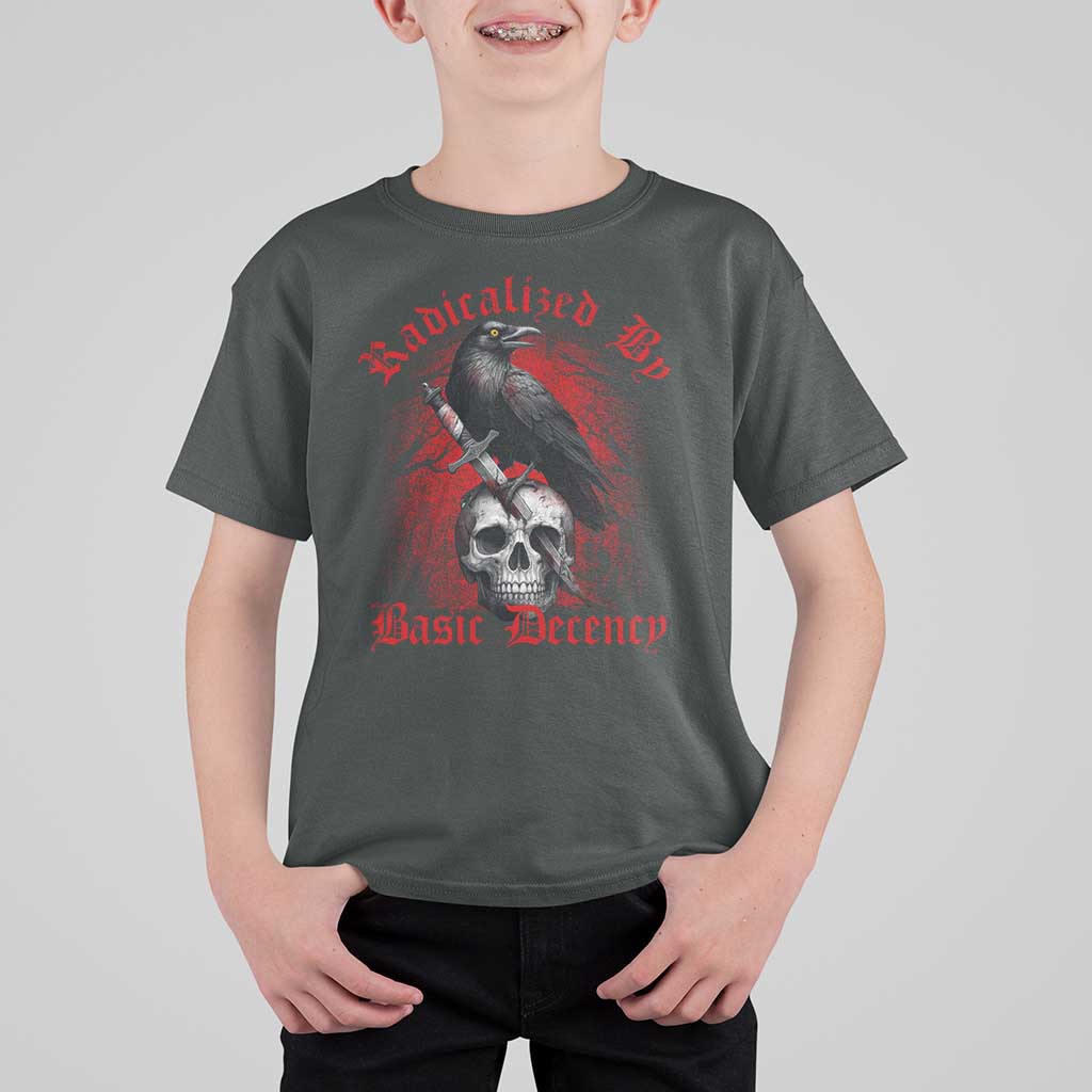 Radicalized By Basic Decency T Shirt For Kid Vintage Gothic Victorian Crow Skull - Wonder Print Shop