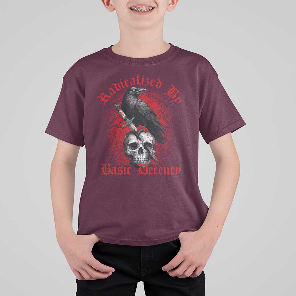 Radicalized By Basic Decency T Shirt For Kid Vintage Gothic Victorian Crow Skull - Wonder Print Shop