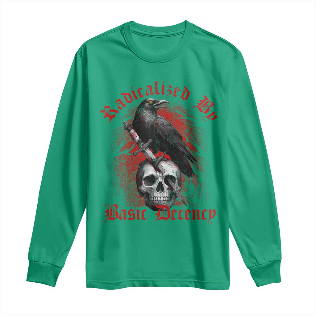 Radicalized By Basic Decency Long Sleeve Shirt Vintage Gothic Victorian Crow Skull - Wonder Print Shop