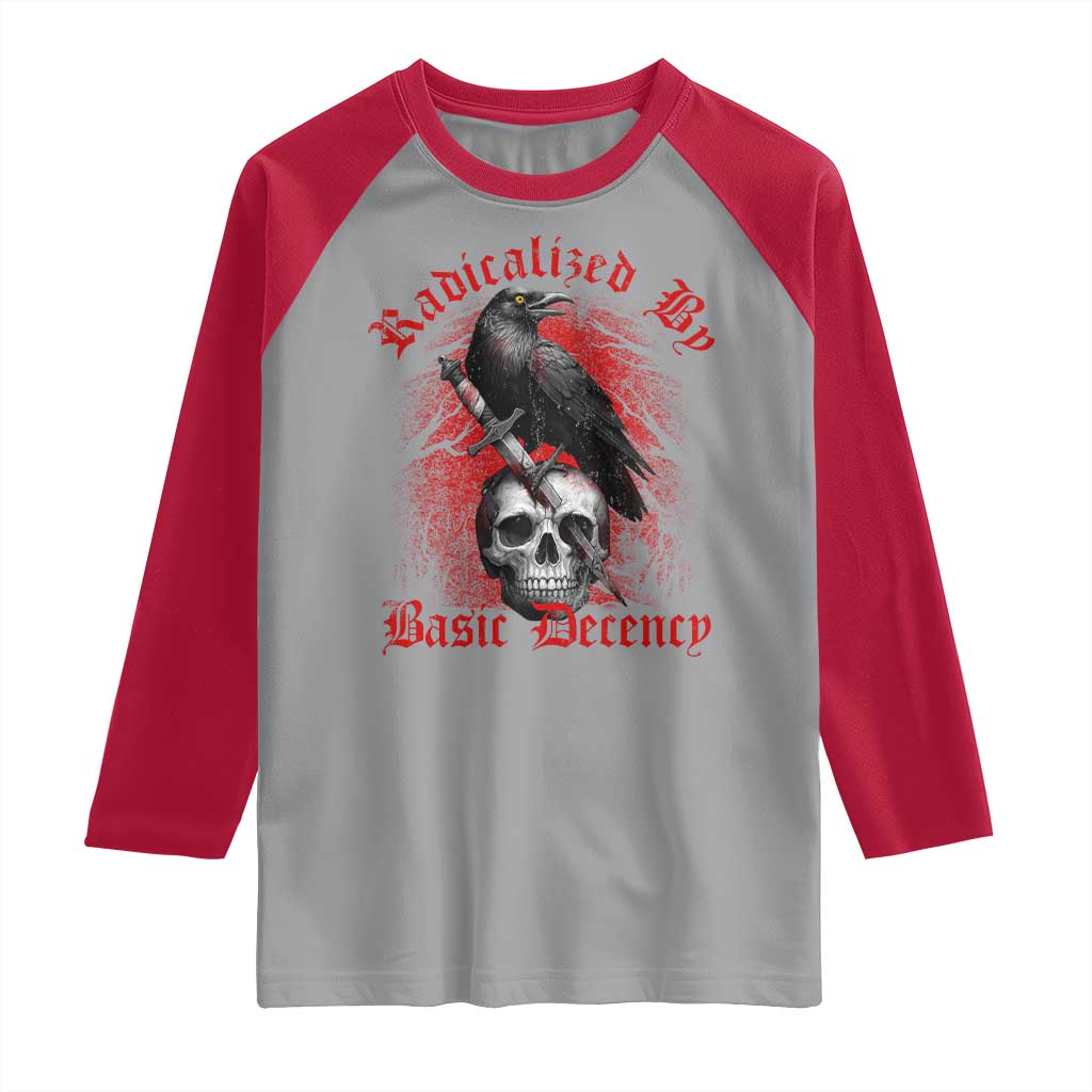 Radicalized By Basic Decency Raglan Shirt Vintage Gothic Victorian Crow Skull - Wonder Print Shop