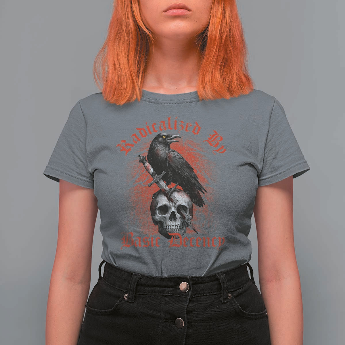 Radicalized By Basic Decency T Shirt For Women Vintage Gothic Victorian Crow Skull - Wonder Print Shop