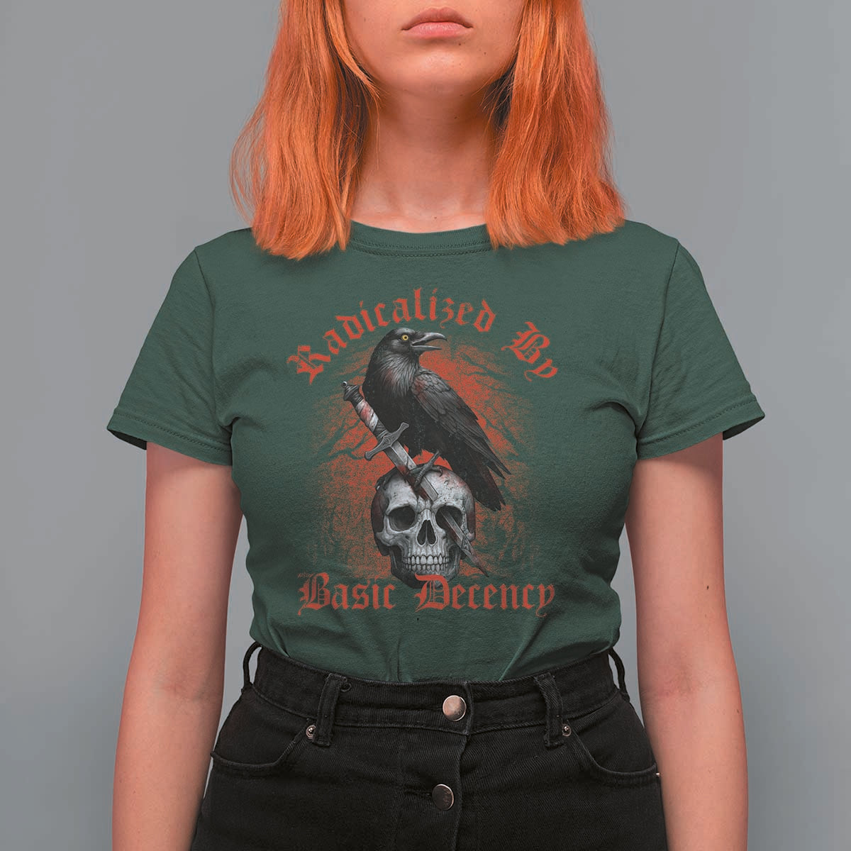 Radicalized By Basic Decency T Shirt For Women Vintage Gothic Victorian Crow Skull - Wonder Print Shop