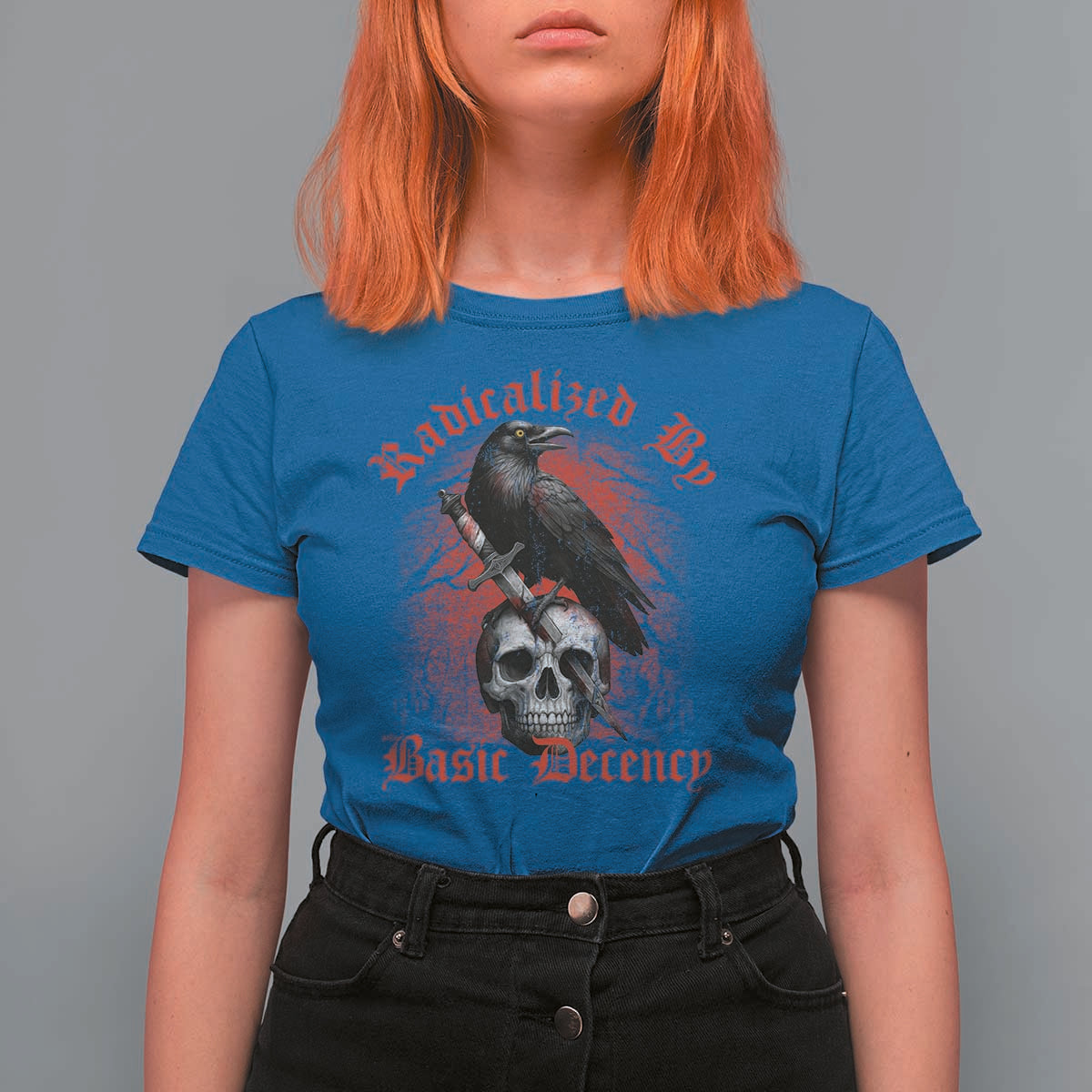 Radicalized By Basic Decency T Shirt For Women Vintage Gothic Victorian Crow Skull - Wonder Print Shop