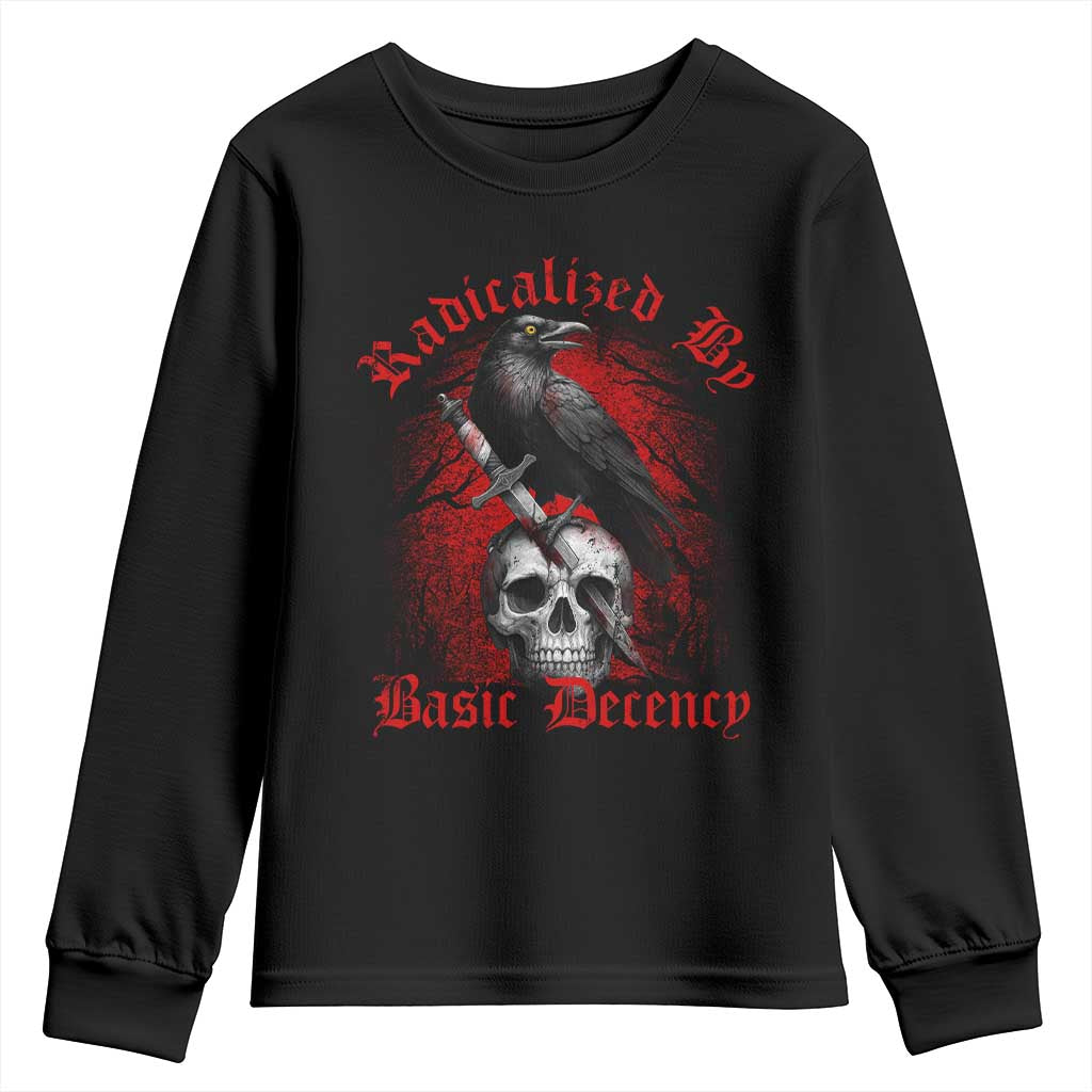 Radicalized By Basic Decency Youth Sweatshirt Vintage Gothic Victorian Crow Skull - Wonder Print Shop