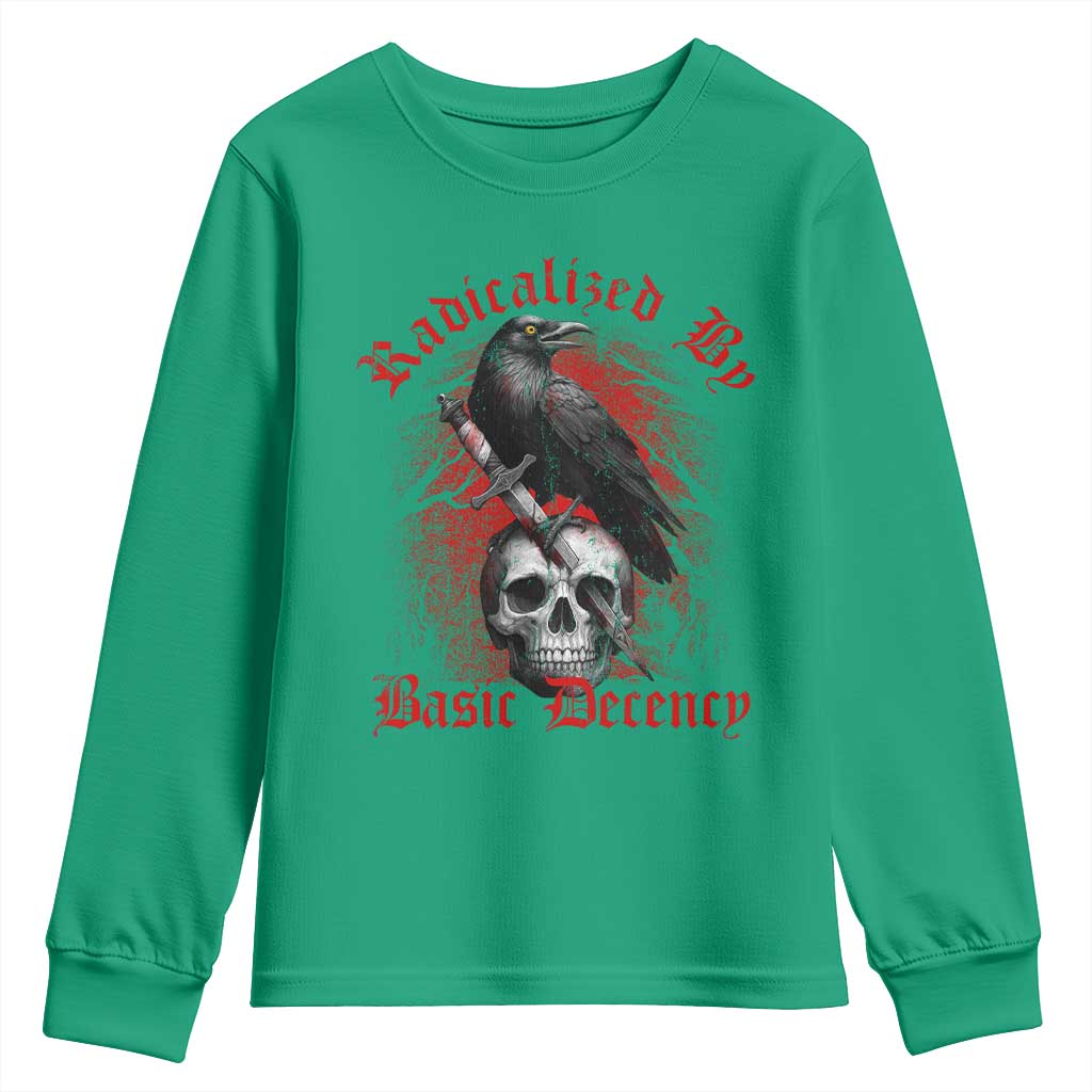 Radicalized By Basic Decency Youth Sweatshirt Vintage Gothic Victorian Crow Skull - Wonder Print Shop