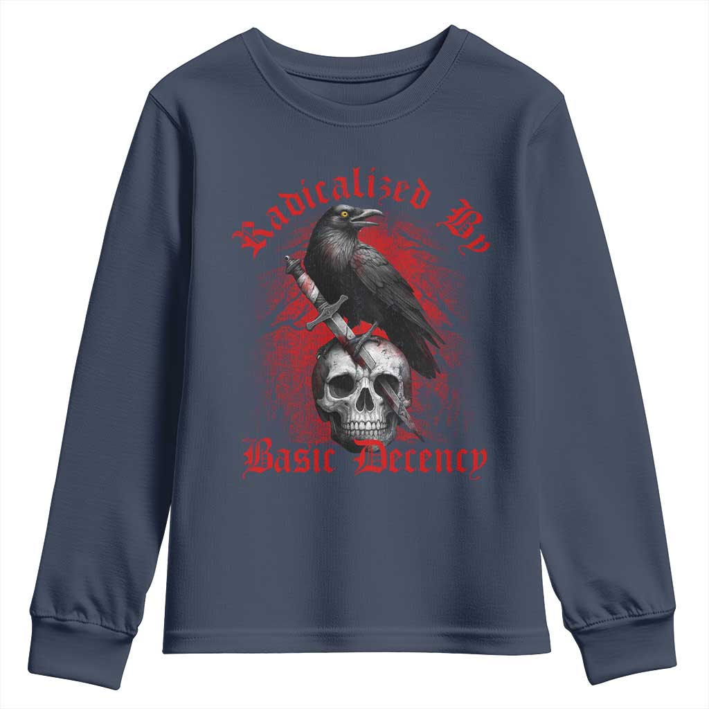Radicalized By Basic Decency Youth Sweatshirt Vintage Gothic Victorian Crow Skull - Wonder Print Shop