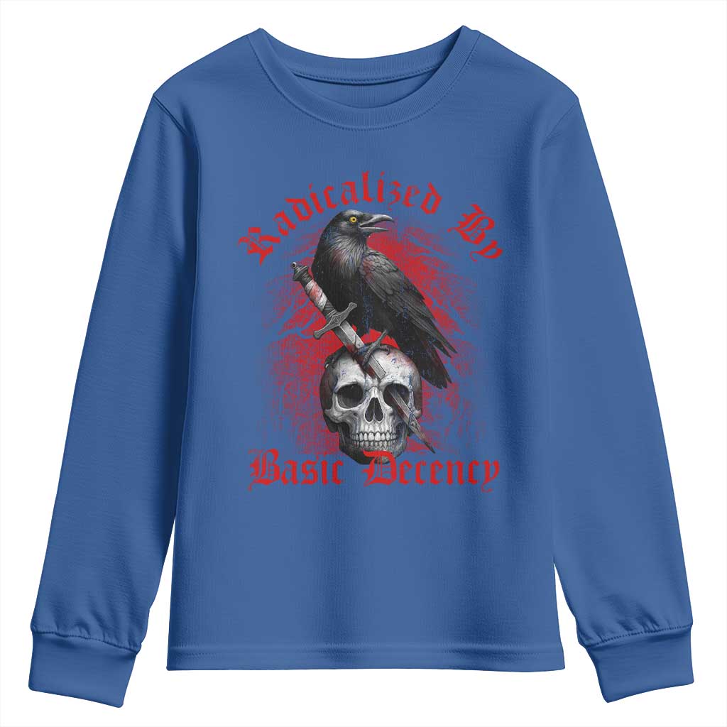 Radicalized By Basic Decency Youth Sweatshirt Vintage Gothic Victorian Crow Skull - Wonder Print Shop
