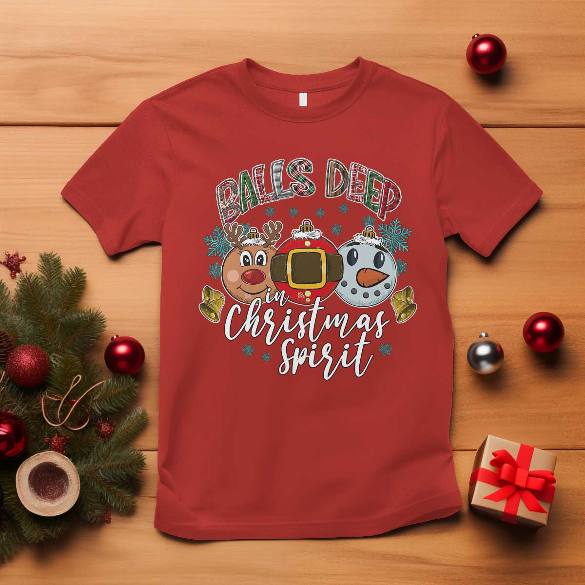 Funny Balls Deep In Christmas Spirit T Shirt Xmas Humorous Festive - Wonder Print Shop