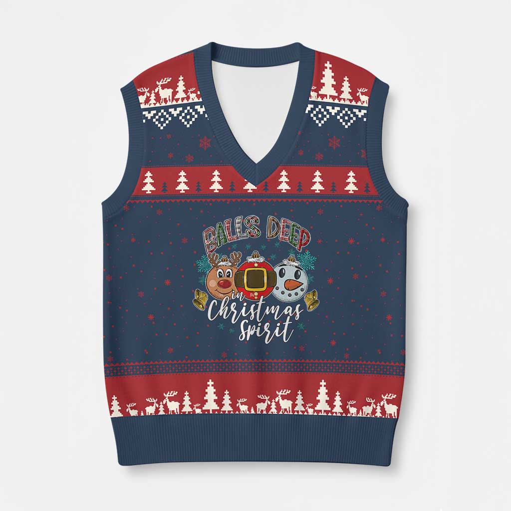 Funny Balls Deep In Xmas Spirit V-Neck Knit Sweater Vest Xmas Humorous Festive - Wonder Print Shop