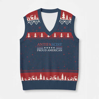 Antifascist Proud American V-Neck Knit Sweater Vest Fight Fascism Protest Liberal Democrat - Wonder Print Shop