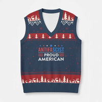 Antifascist Proud American V-Neck Knit Sweater Vest Fight Fascism Protest Human Rights - Wonder Print Shop