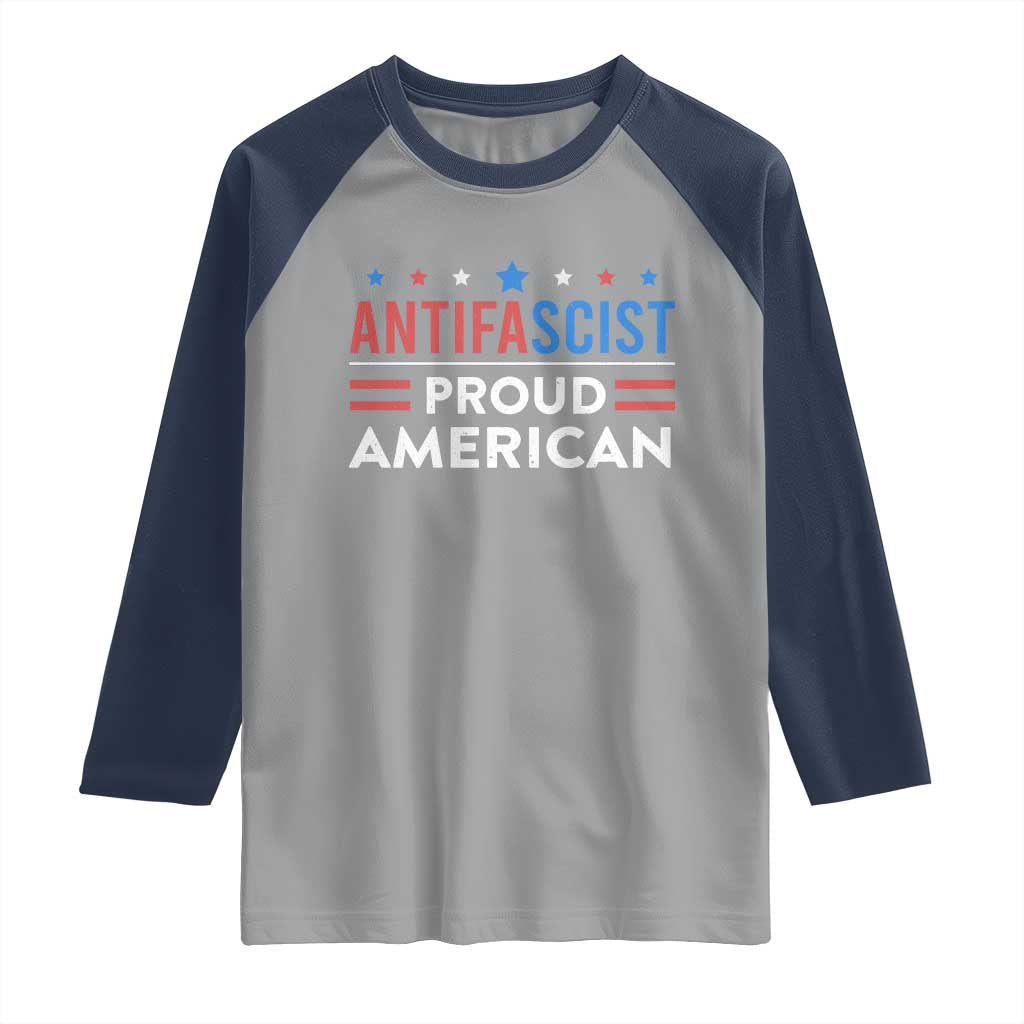 Antifascist Proud American Raglan Shirt Fight Fascism Protest Human Rights - Wonder Print Shop