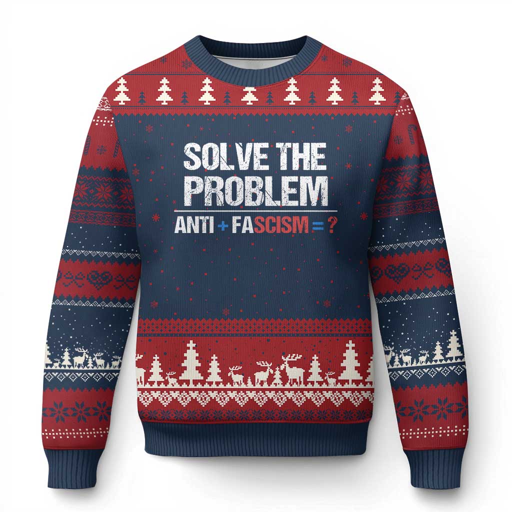 Funny Anti Fascism Protest Ugly Christmas Sweater Solve The Problem - Wonder Print Shop