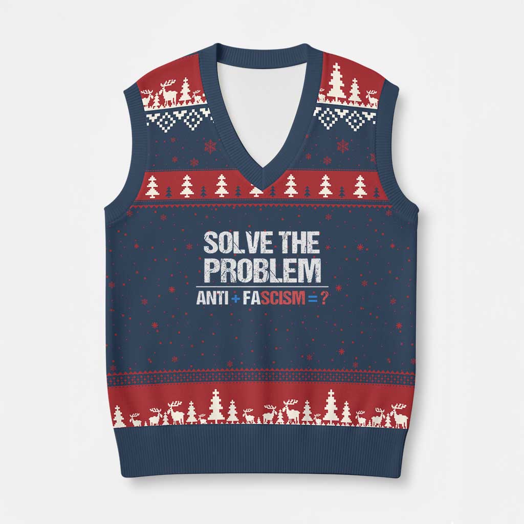 Funny Anti Fascism Protest V-Neck Knit Sweater Vest Solve The Problem - Wonder Print Shop