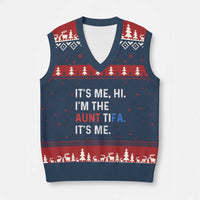 Funny Aunt Tifa V-Neck Knit Sweater Vest Its Me Hi I Am The Aunt Tifa Fight Fascism Protest - Wonder Print Shop