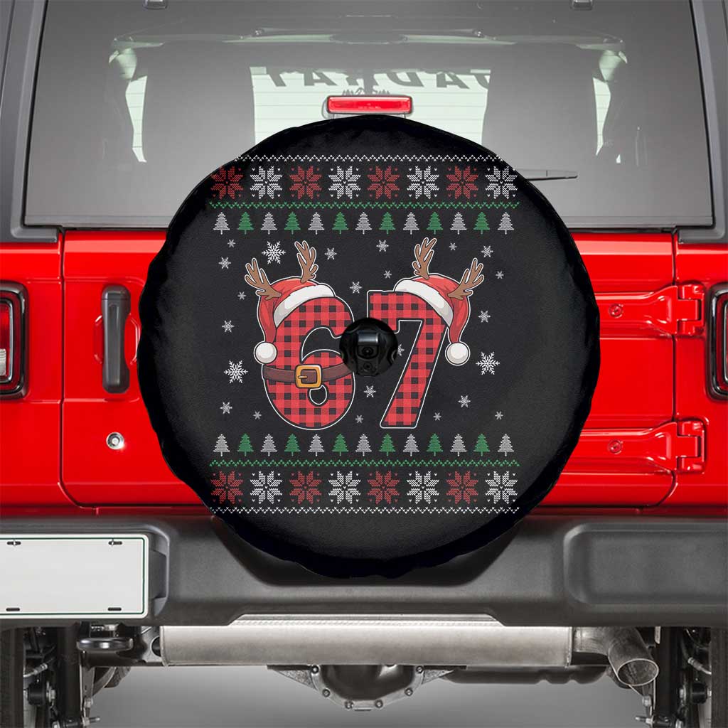 Funny 67 Six Seven Meme Brainrot Cringe Christmas Plaid Graphic Spare Tire Cover - Wonder Print Shop