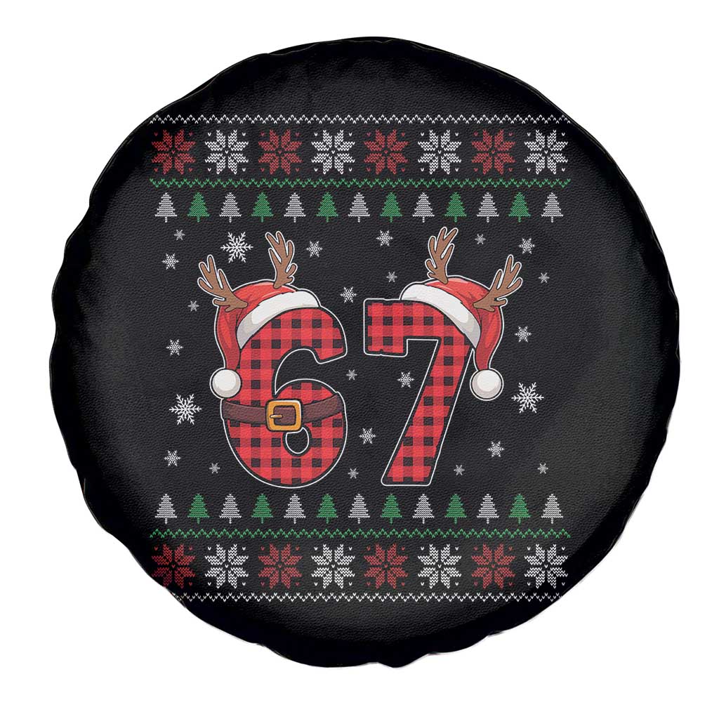 Funny 67 Six Seven Meme Brainrot Cringe Christmas Plaid Graphic Spare Tire Cover - Wonder Print Shop