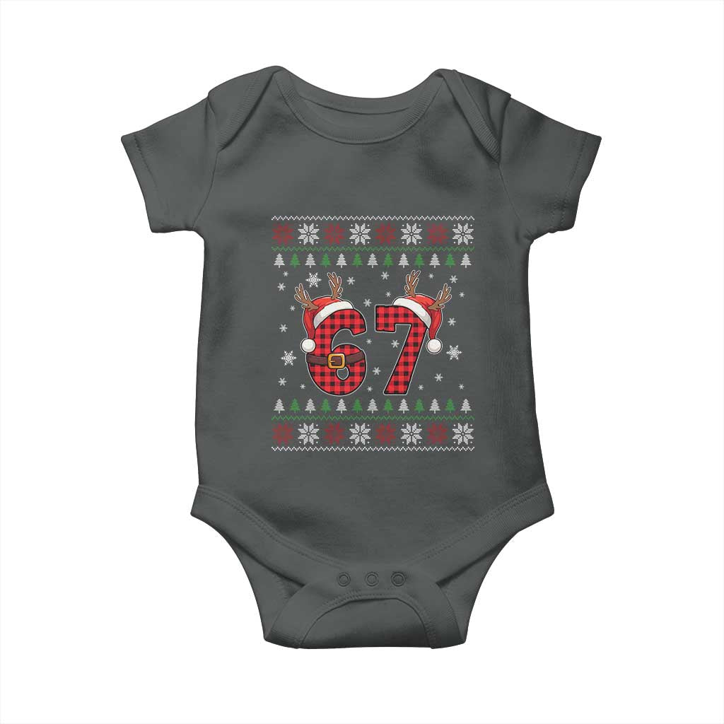 Funny 67 Six Seven Meme Brainrot Cringe Christmas Plaid Graphic Baby Onesie - Wonder Print Shop
