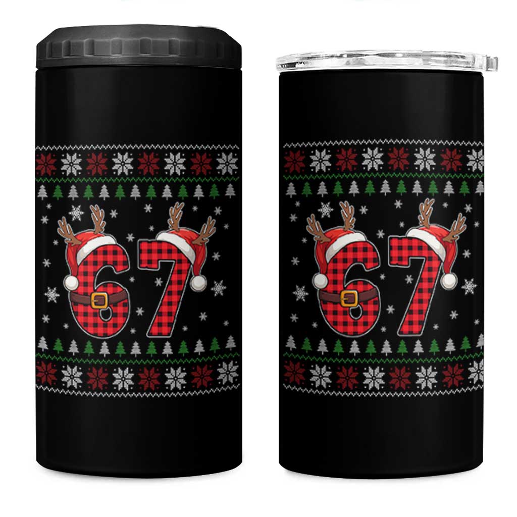 Funny 67 Six Seven Meme Brainrot Cringe Christmas Plaid Graphic 4 in 1 Can Cooler Tumbler - Wonder Print Shop