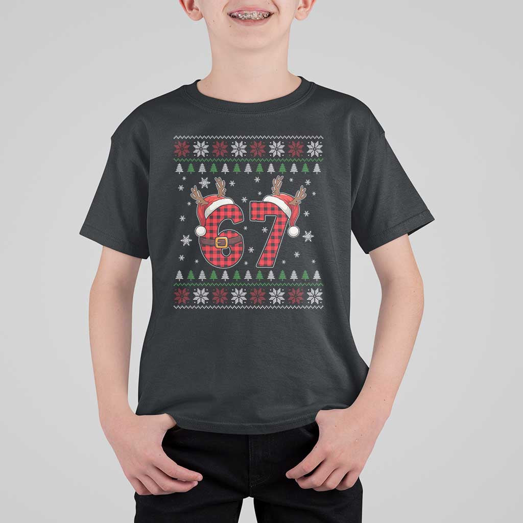 Funny 67 Six Seven Meme Brainrot Cringe Christmas Plaid Graphic T Shirt For Kid - Wonder Print Shop