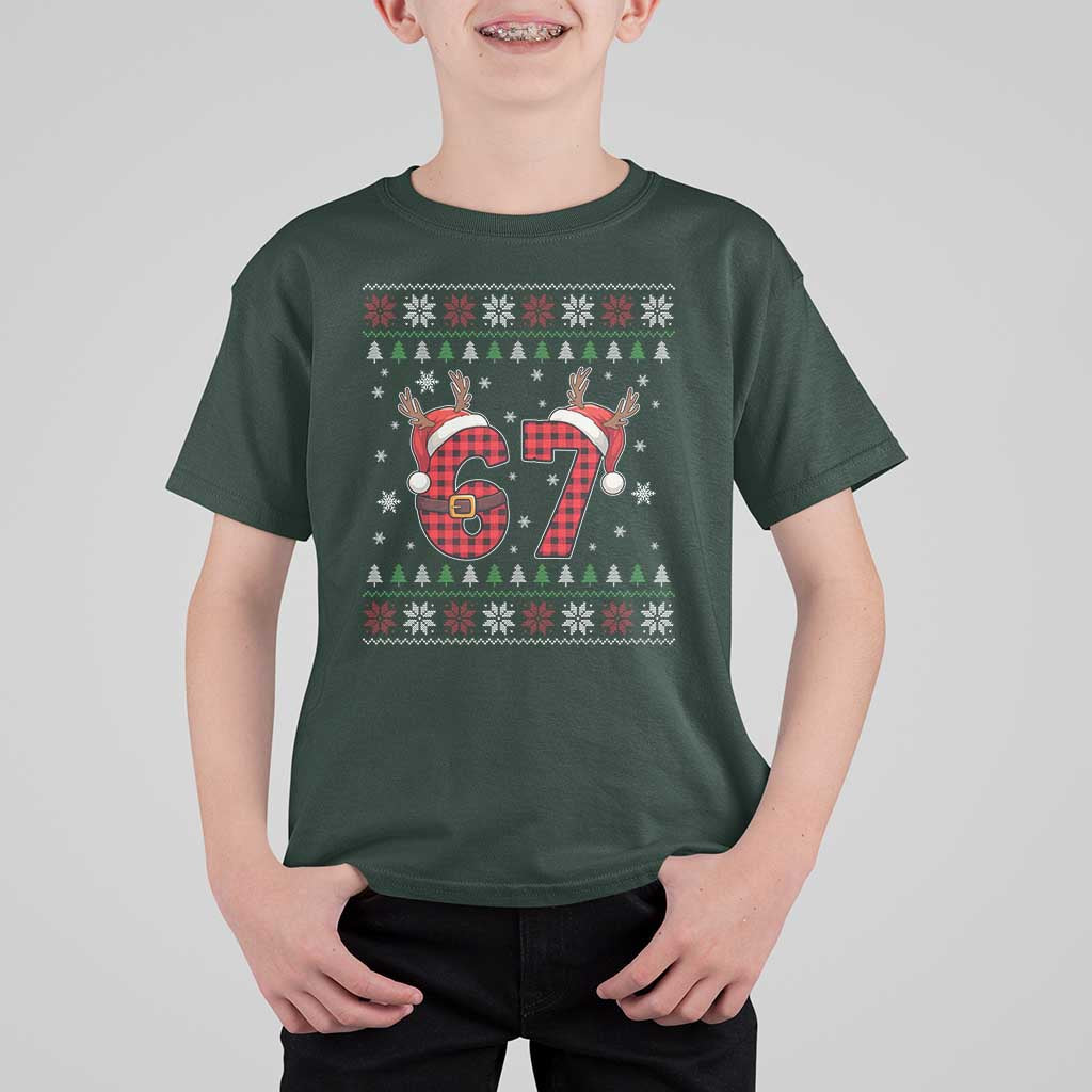 Funny 67 Six Seven Meme Brainrot Cringe Christmas Plaid Graphic T Shirt For Kid - Wonder Print Shop