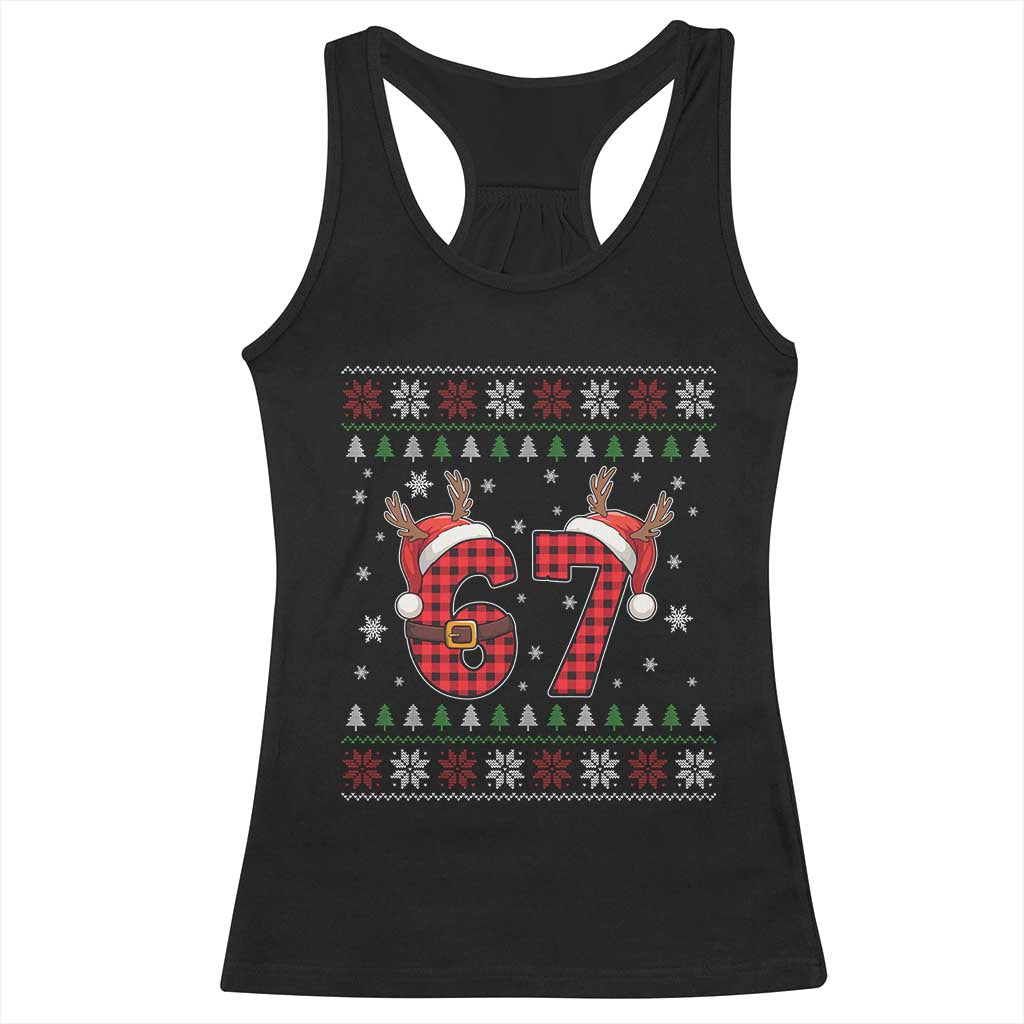 Funny 67 Six Seven Meme Brainrot Cringe Christmas Plaid Graphic Racerback Tank Top - Wonder Print Shop