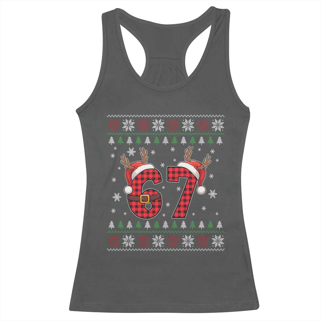 Funny 67 Six Seven Meme Brainrot Cringe Christmas Plaid Graphic Racerback Tank Top - Wonder Print Shop