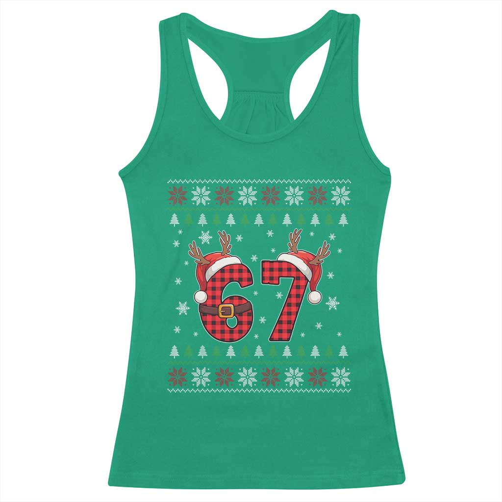 Funny 67 Six Seven Meme Brainrot Cringe Christmas Plaid Graphic Racerback Tank Top - Wonder Print Shop