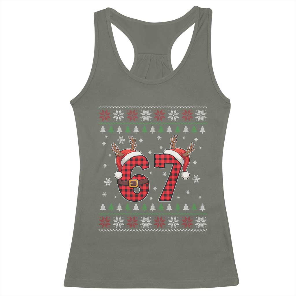 Funny 67 Six Seven Meme Brainrot Cringe Christmas Plaid Graphic Racerback Tank Top - Wonder Print Shop