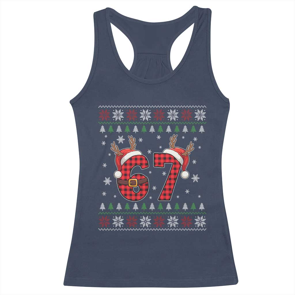 Funny 67 Six Seven Meme Brainrot Cringe Christmas Plaid Graphic Racerback Tank Top - Wonder Print Shop