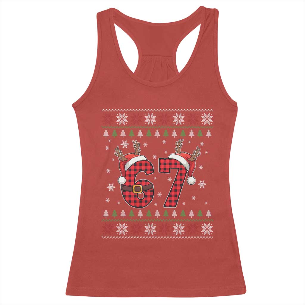 Funny 67 Six Seven Meme Brainrot Cringe Christmas Plaid Graphic Racerback Tank Top - Wonder Print Shop