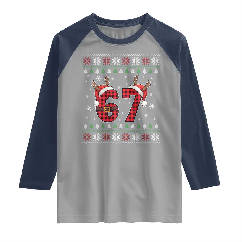 Funny 67 Six Seven Meme Brainrot Cringe Christmas Plaid Graphic Raglan Shirt - Wonder Print Shop