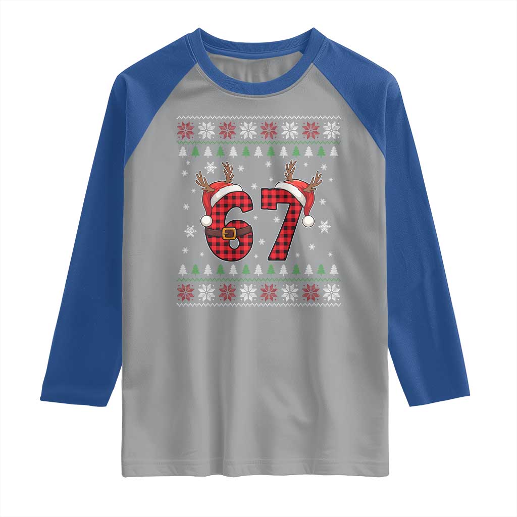 Funny 67 Six Seven Meme Brainrot Cringe Christmas Plaid Graphic Raglan Shirt - Wonder Print Shop