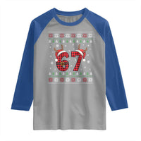 Funny 67 Six Seven Meme Brainrot Cringe Christmas Plaid Graphic Raglan Shirt - Wonder Print Shop