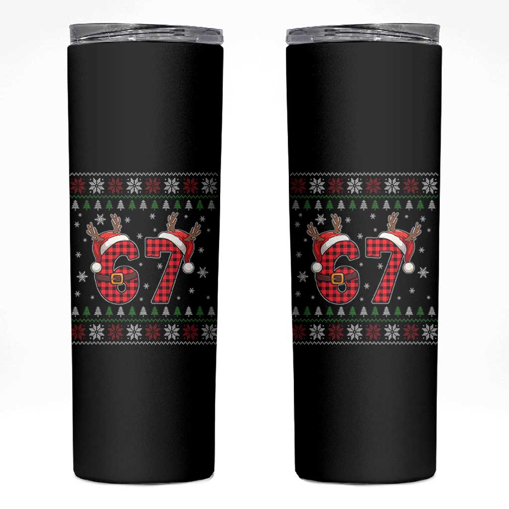 Funny 67 Six Seven Meme Brainrot Cringe Christmas Plaid Graphic Skinny Tumbler - Wonder Print Shop