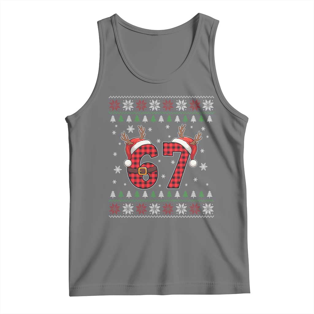 Funny 67 Six Seven Meme Brainrot Cringe Christmas Plaid Graphic Tank Top - Wonder Print Shop