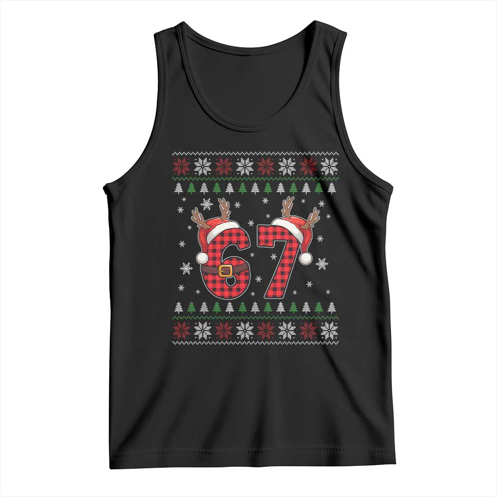 Funny 67 Six Seven Meme Brainrot Cringe Christmas Plaid Graphic Tank Top - Wonder Print Shop