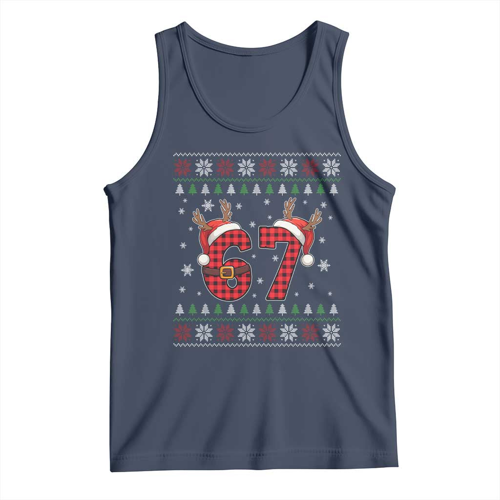 Funny 67 Six Seven Meme Brainrot Cringe Christmas Plaid Graphic Tank Top - Wonder Print Shop